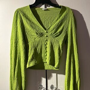 Green V-Neck Button-Up Women's Top
